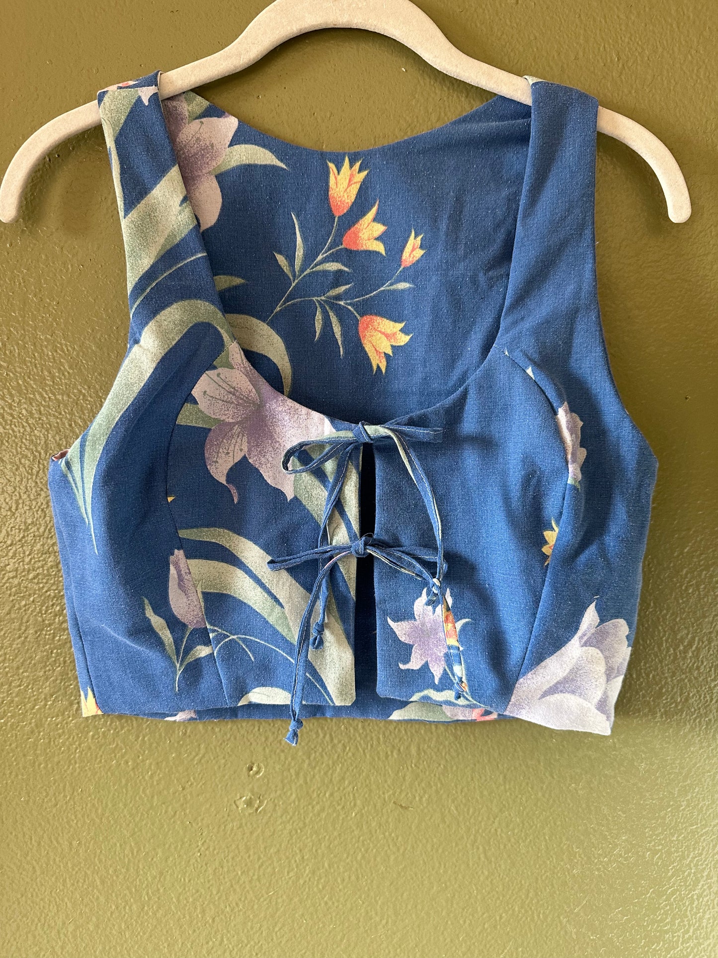 Blue Floral Tie Front Top