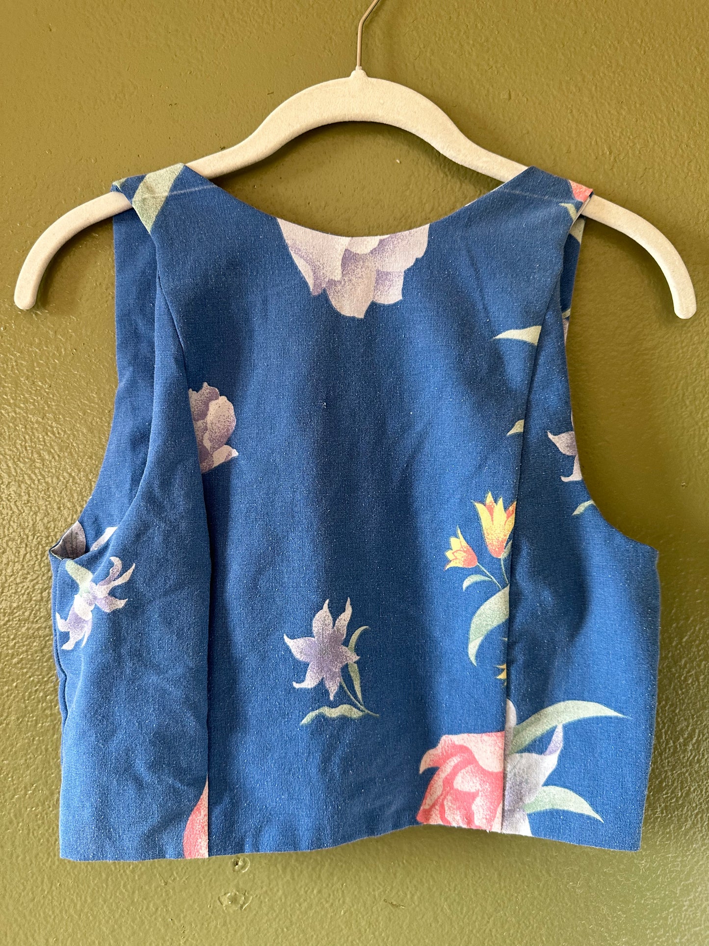 Blue Floral Tie Front Top