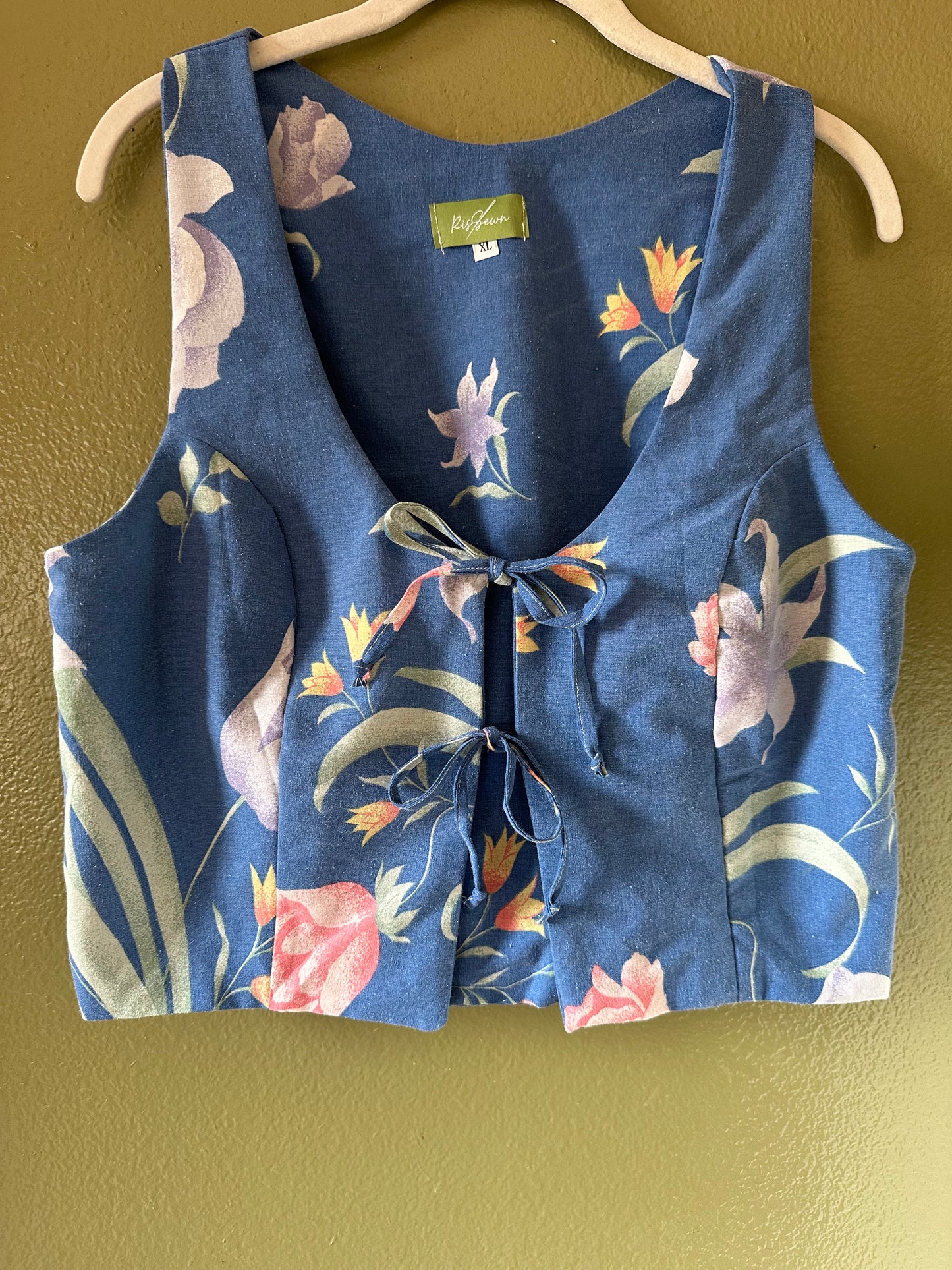 Blue Floral Tie Front Top